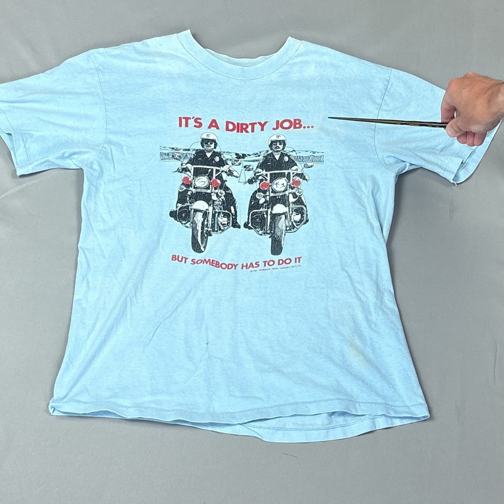 Vintage 1981 It's A Dirty Job Kawasaki Motorcycle Cops Large Graphic T-Shirt - Picture 7 of 7